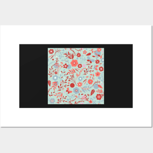 summer meadow | coral, red + blue Posters and Art